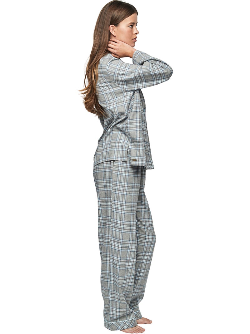 Pyjama pantalon chemise manches longues p114 heritage Gris - Kiabi