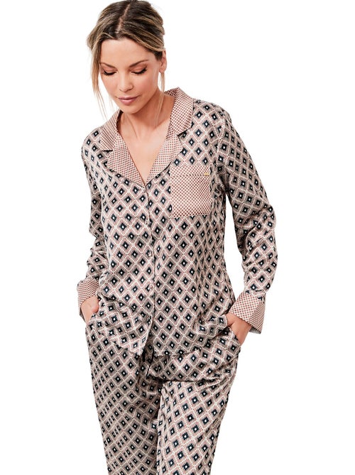 Pyjama pantalon chemise manches longues p116 satin sublime - Kiabi Pyjama pantalon chemise manches longues p116 satin sublime - Kiabi