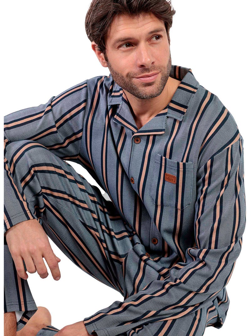 Pyjama pantalon chemise manches longues pointe antonio miro Bleu marine - Kiabi