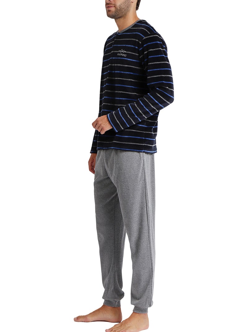 Pyjama pantalon et haut velour blues Bleu marine - Kiabi