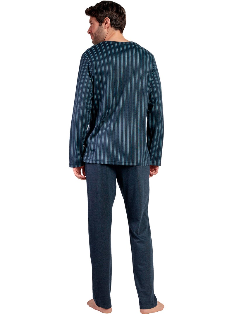 Pyjama pantalon polo manches longues italic Bleu marine - Kiabi