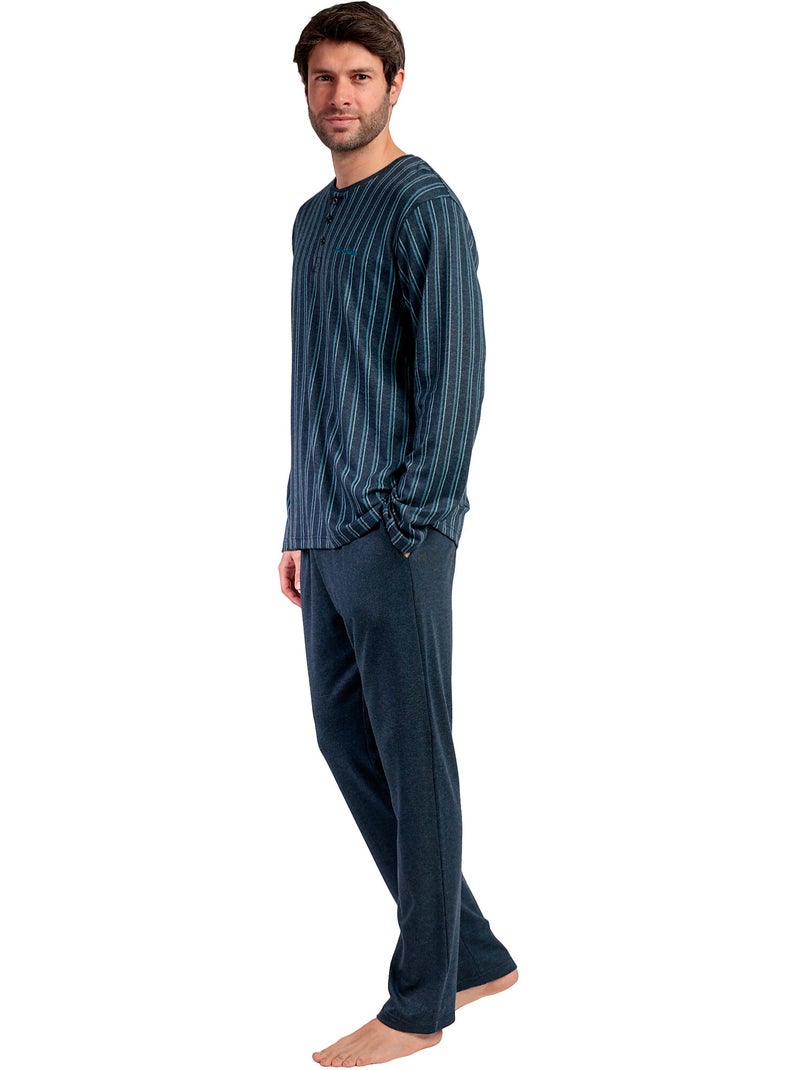 Pyjama pantalon polo manches longues italic Bleu marine - Kiabi