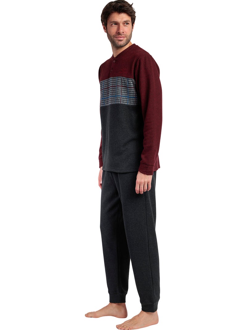 Pyjama pantalon polo manches longues royals Bordeaux - Kiabi