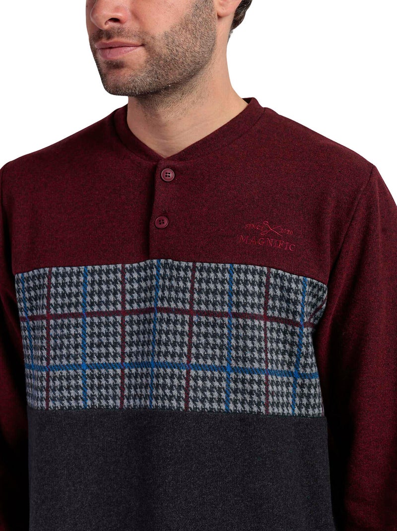 Pyjama pantalon polo manches longues royals Bordeaux - Kiabi