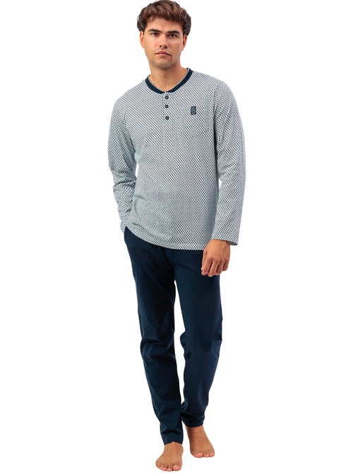 Pyjama pantalon polo manches longues society - Kiabi