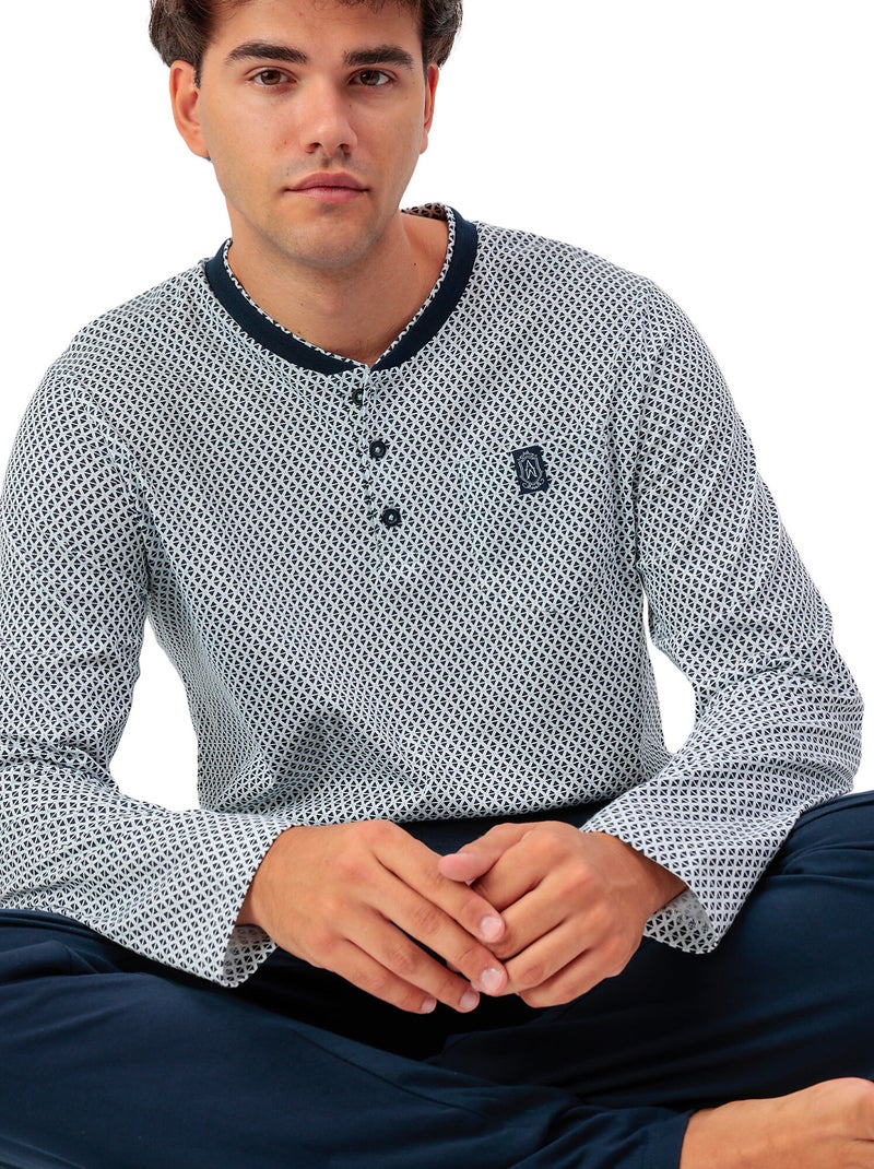 Pyjama pantalon polo manches longues society Bleu - Kiabi