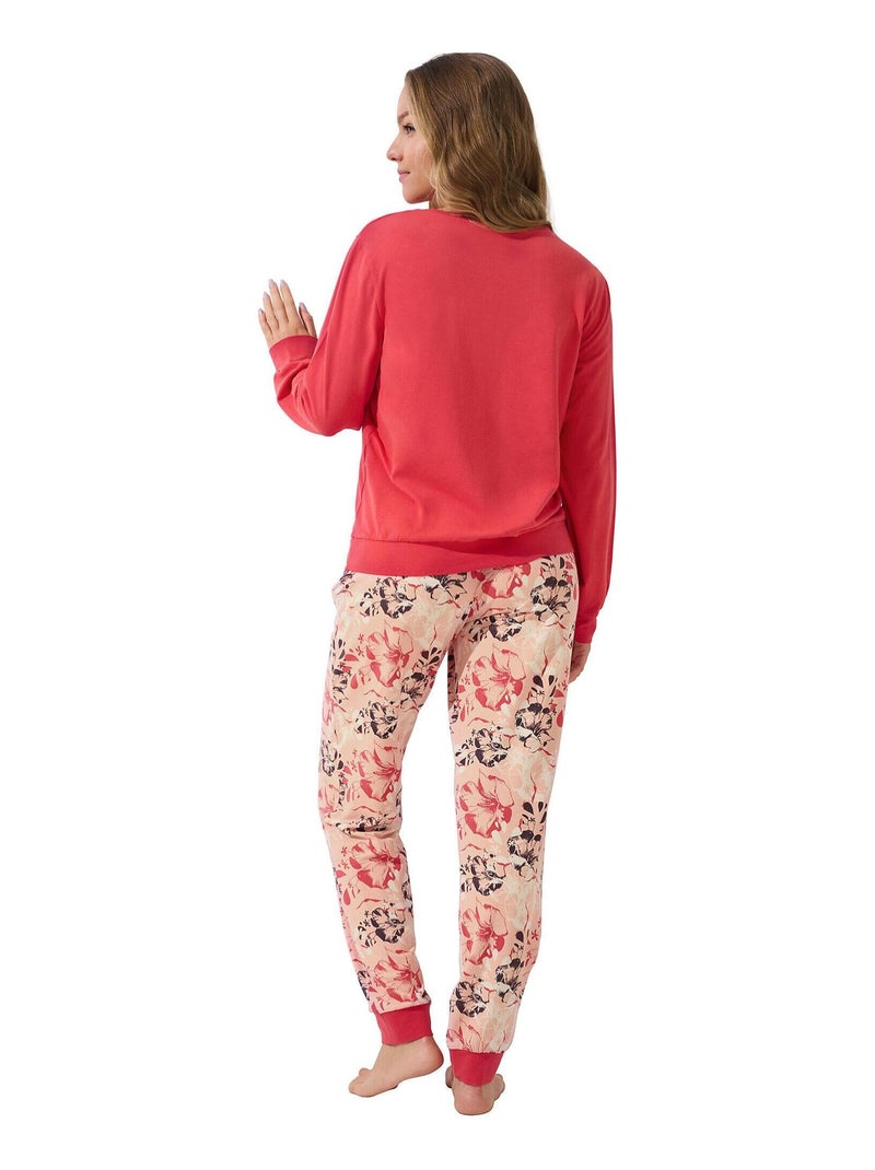 Pyjama pantalon resserré top manches longues ocean Orange corail - Kiabi