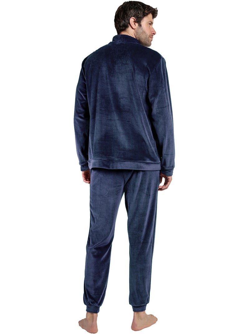 Pyjama pantalon sweat col montant zippé corduroy Bleu - Kiabi