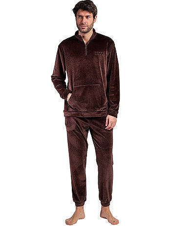 Pyjama pantalon sweat col montant zippé corduroy