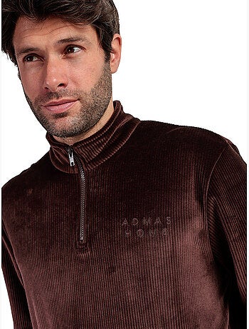 Pyjama pantalon sweat col montant zippé corduroy