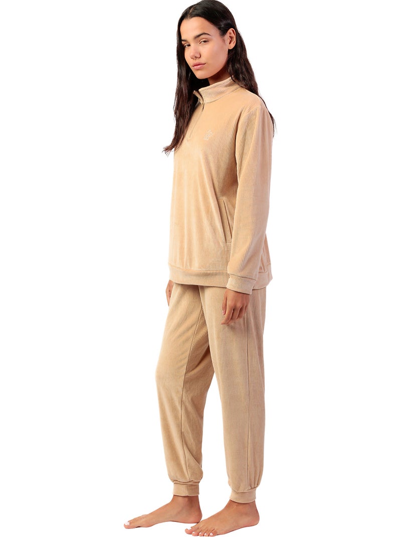 Pyjama pantalon sweat manches longues adm home Beige - Kiabi