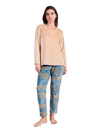 Pyjama pantalon top col v oriental