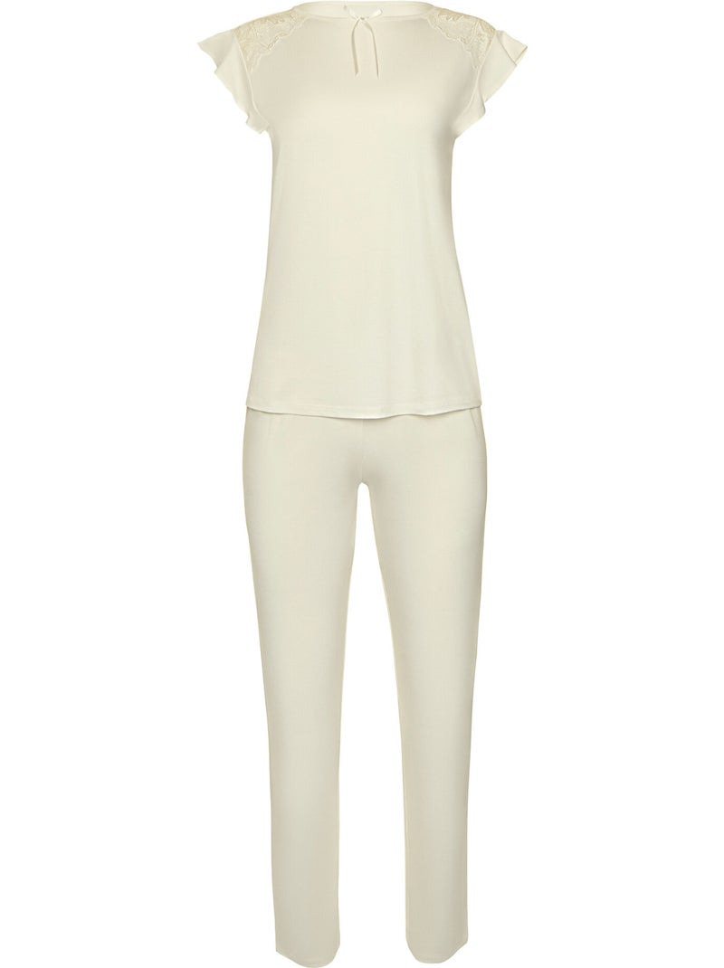 Pyjama pantalon top manches courtes tenue d'intérieur harvest Ecru - Kiabi