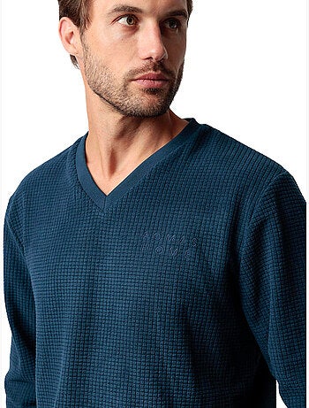 Pyjama pantalon top manches longues checks texture