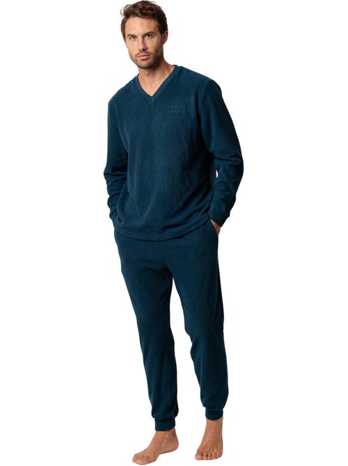 Pyjama pantalon top manches longues checks texture - Kiabi Pyjama pantalon top manches longues checks texture - Kiabi