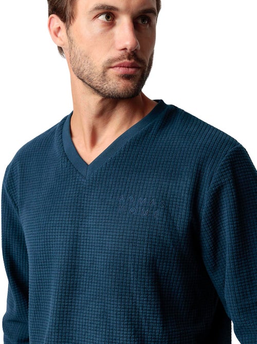 Pyjama pantalon top manches longues checks texture - Kiabi Pyjama pantalon top manches longues checks texture - Kiabi