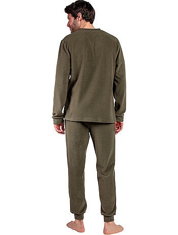 Pyjama pantalon top manches longues checks texture