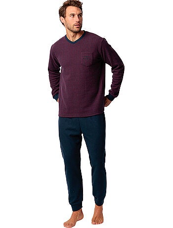 Pyjama pantalon top manches longues claret