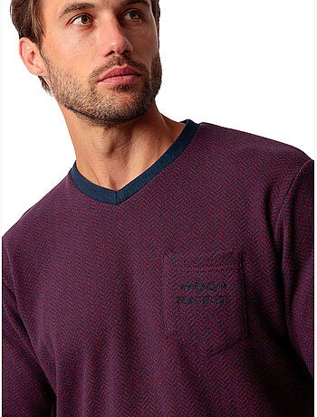 Pyjama pantalon top manches longues claret