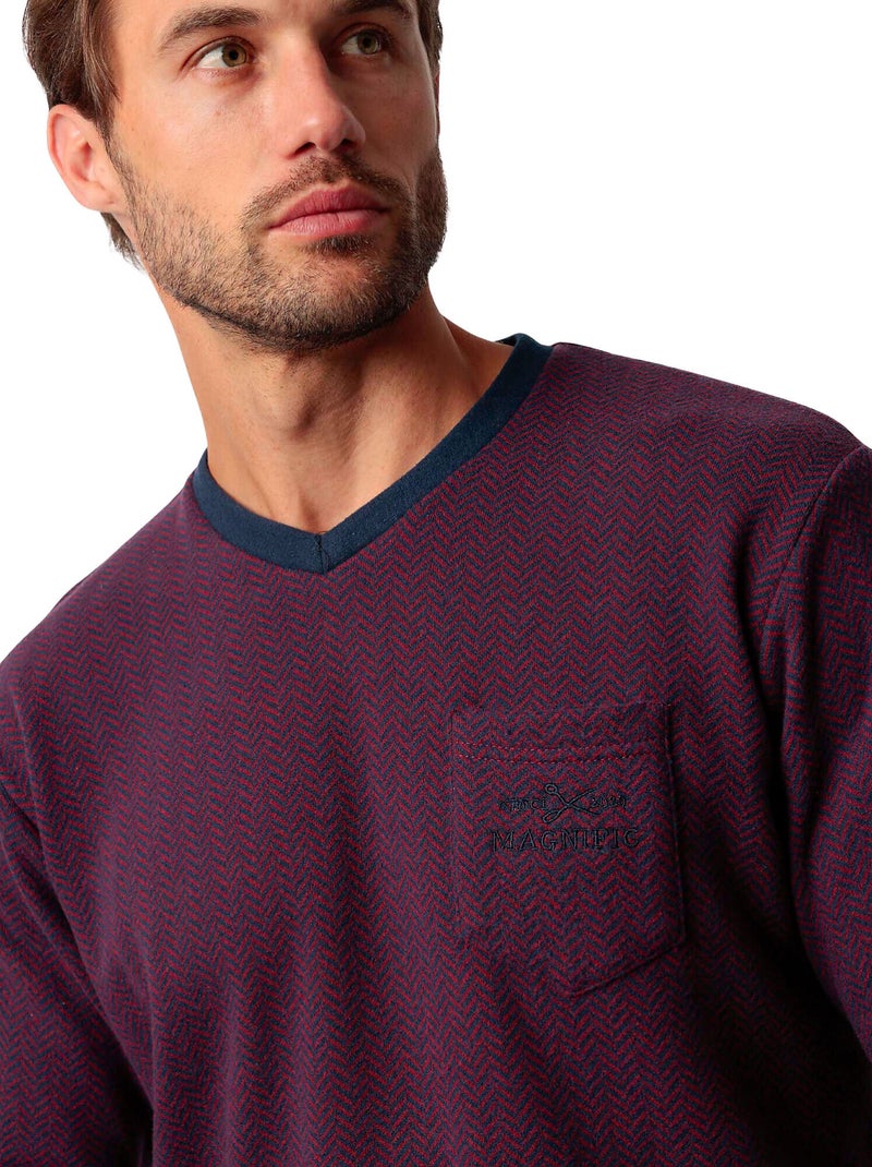 Pyjama pantalon top manches longues claret Bordeaux - Kiabi