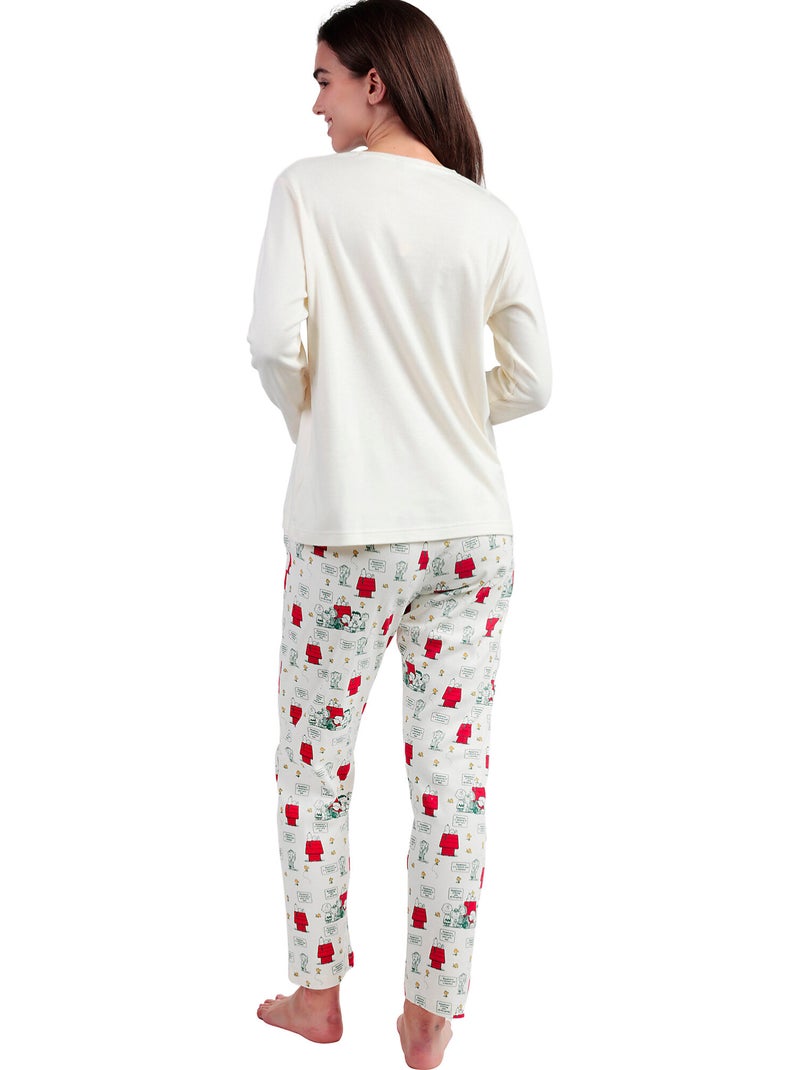 Pyjama pantalon top manches longues classic peanuts Ecru - Kiabi