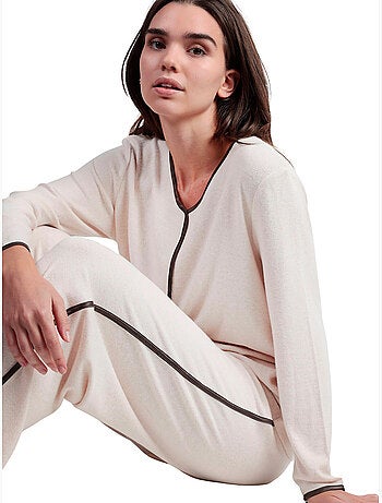 Pyjama pantalon top manches longues col v elegant at home