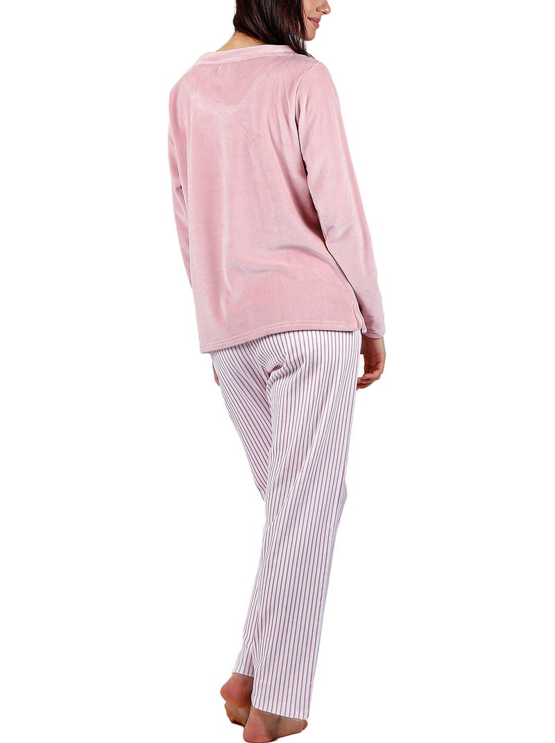Pyjama pantalon top manches longues comfort home Rose - Kiabi