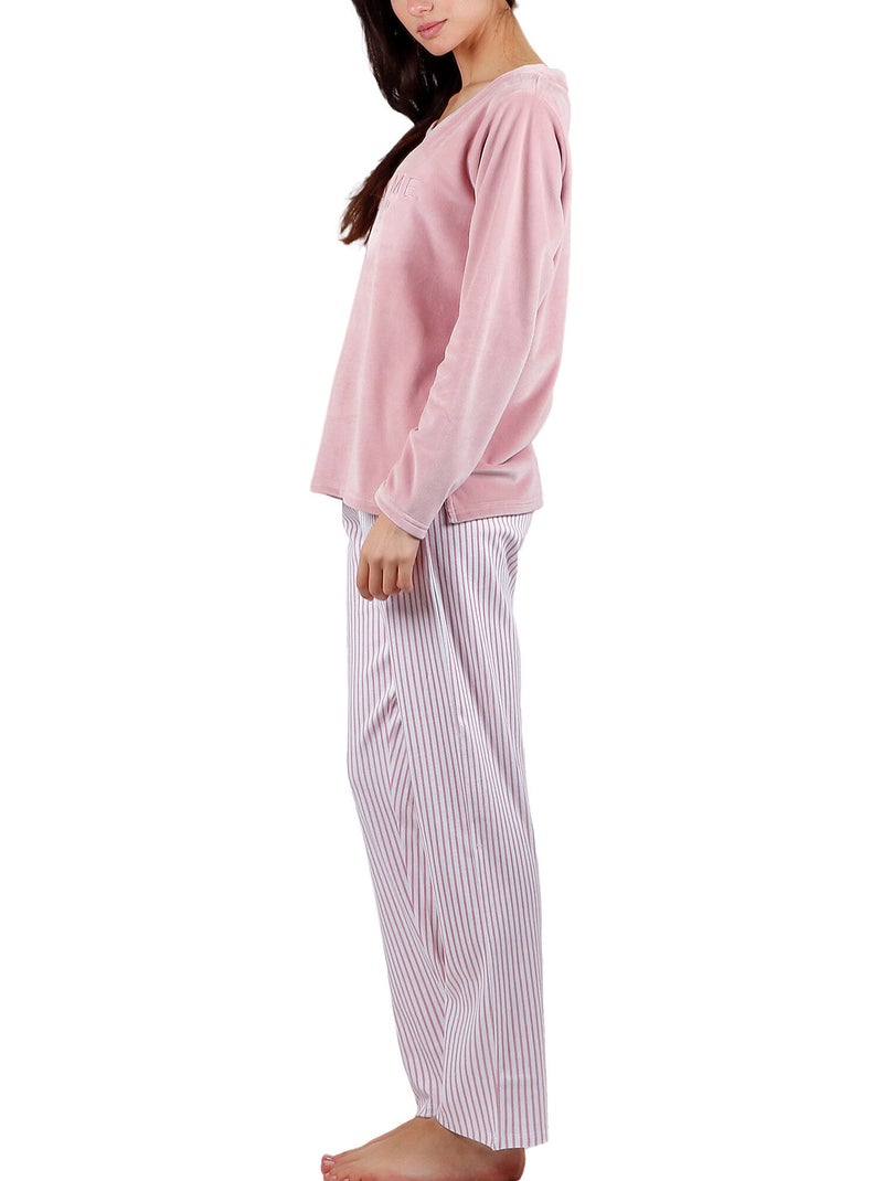 Pyjama pantalon top manches longues comfort home Rose - Kiabi