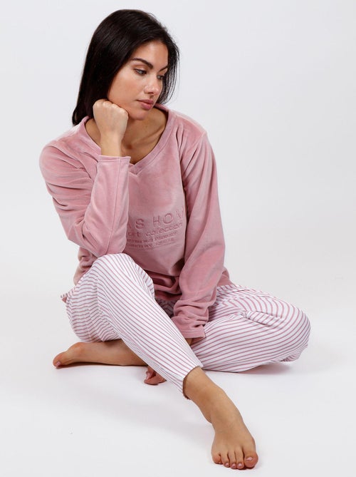 Pyjama pantalon top manches longues comfort home - Kiabi