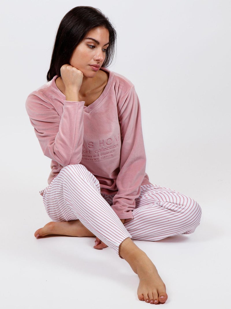 Pyjama pantalon top manches longues comfort home Rose - Kiabi