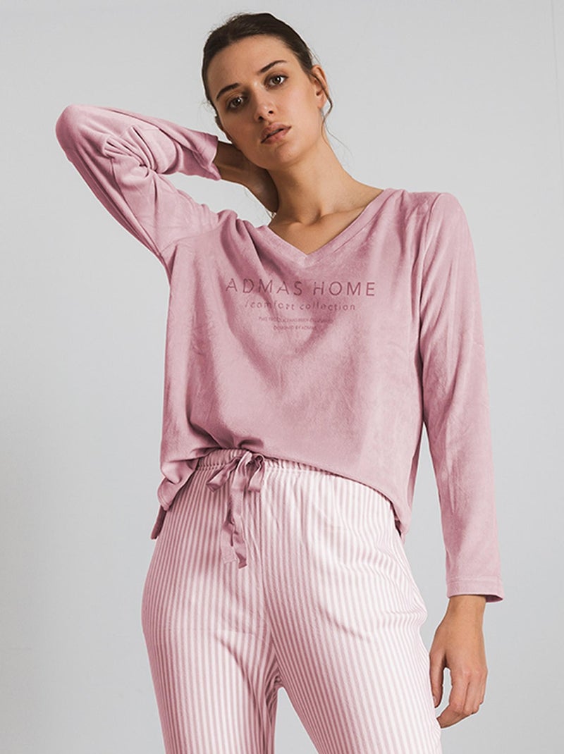 Pyjama pantalon top manches longues comfort home Rose - Kiabi