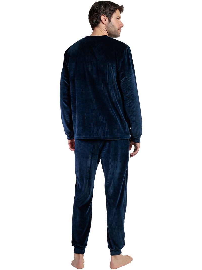 Pyjama pantalon top manches longues corduroy Bleu - Kiabi