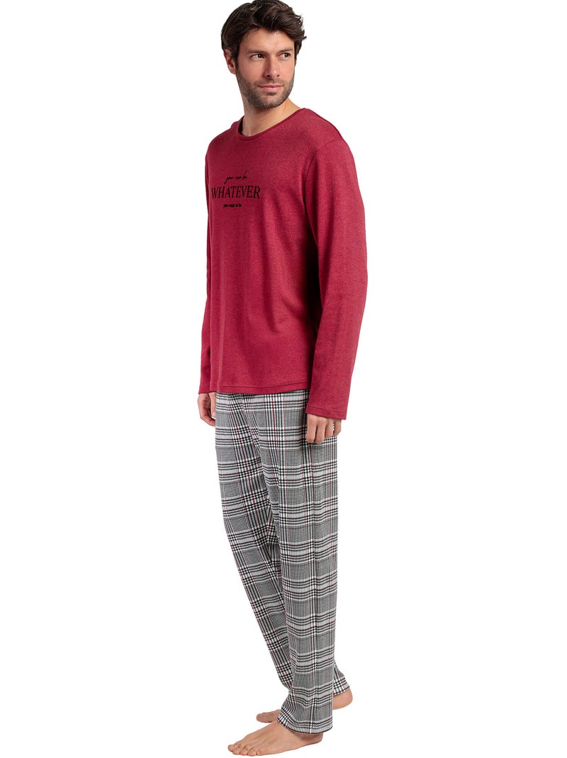 Pyjama pantalon top manches longues houndstooth Bordeaux - Kiabi