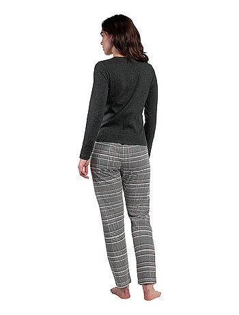 Pyjama pantalon top manches longues houndstooth