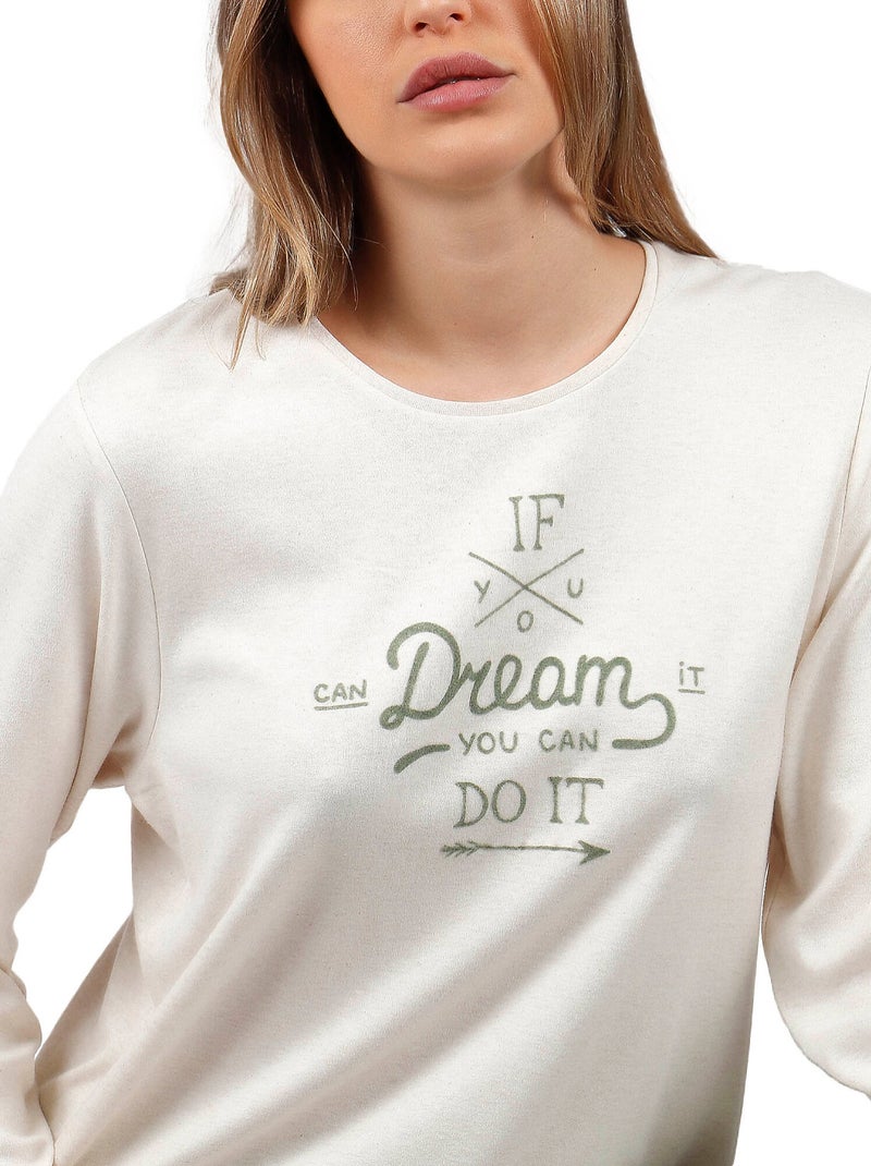 Pyjama pantalon top manches longues if you dream Beige - Kiabi