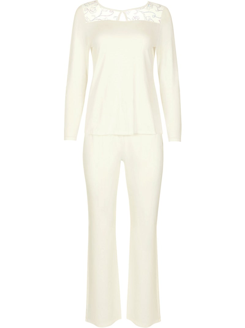 Pyjama pantalon top manches longues liv mariage Ecru - Kiabi