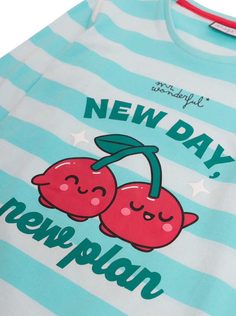 Pyjama pantalon top manches longues new day plan Bleu turquoise - Kiabi