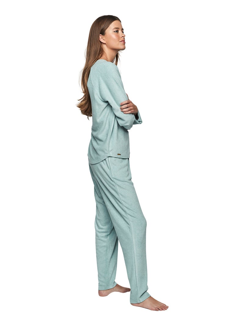 Pyjama pantalon top manches longues p103 cuddly Vert - Kiabi