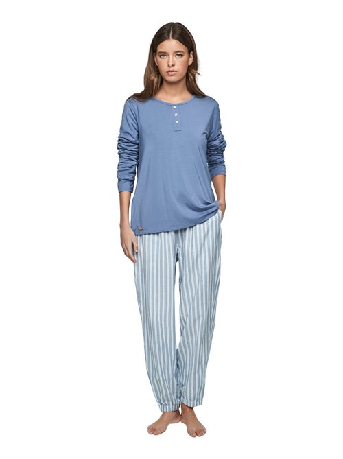 Pyjama pantalon top manches longues p105 oxford - Kiabi