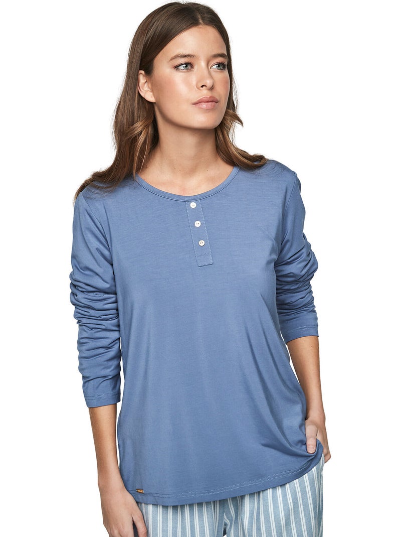 Pyjama pantalon top manches longues p105 oxford Bleu - Kiabi