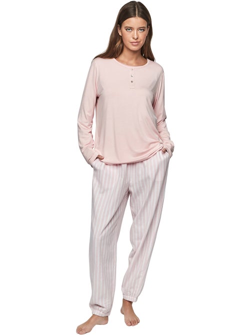 Pyjama pantalon top manches longues p105 oxford - Kiabi