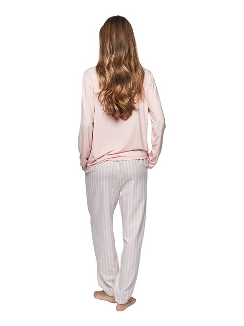 Pyjama pantalon top manches longues p105 oxford - Kiabi