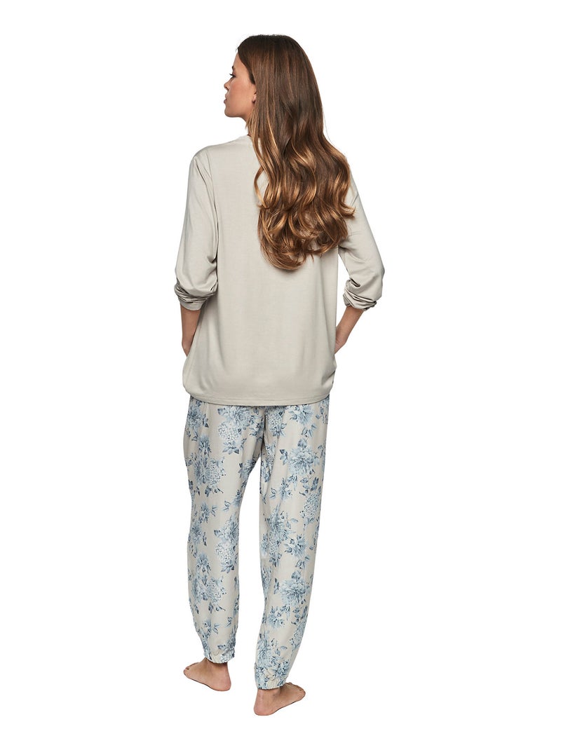 Pyjama pantalon top manches longues p107 jardins secrets Bleu - Kiabi