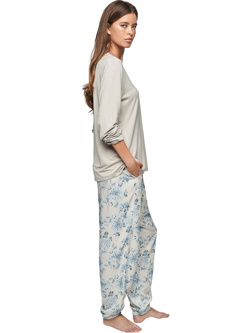 Pyjama pantalon top manches longues p107 jardins secrets Bleu - Kiabi