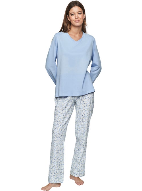 Pyjama pantalon top manches longues p111 preppy flowers - Kiabi