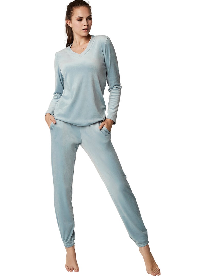 Pyjama pantalon top manches longues polarsoft Bleu - Kiabi