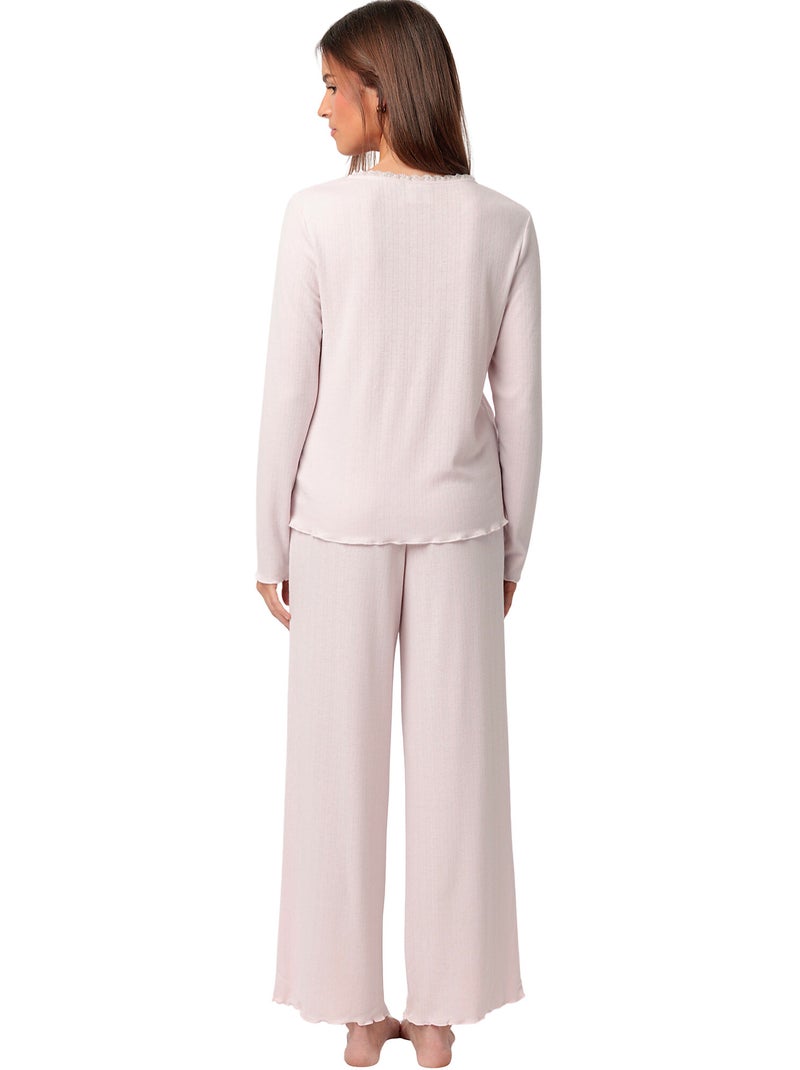 Pyjama pantalon top manches longues romantic Rose - Kiabi