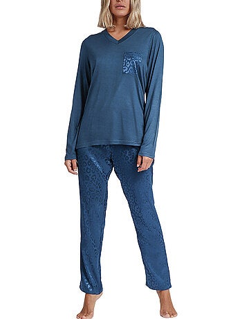 Pyjama pantalon top manches longues satin leopard