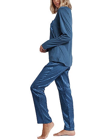 Pyjama pantalon top manches longues satin leopard
