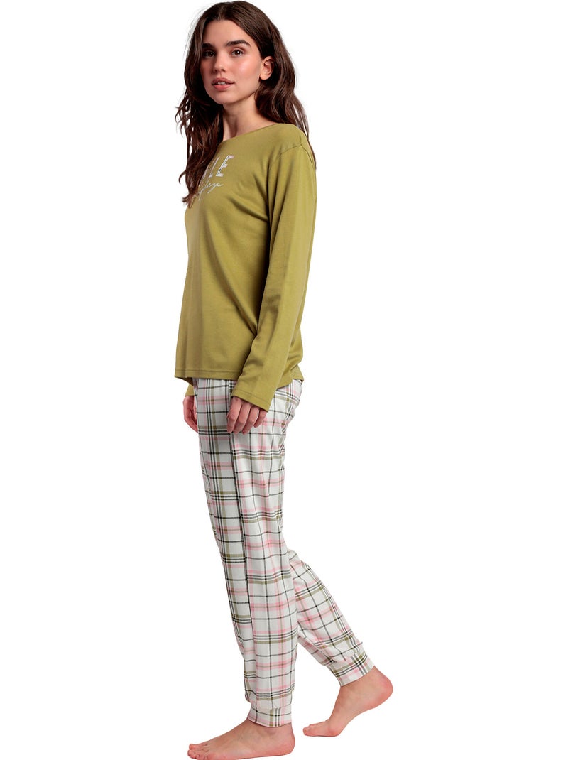 Pyjama pantalon top manches longues smile everyday Vert - Kiabi